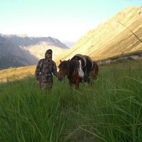 mit Pferd zur Steinbockjagd, Kirgisien